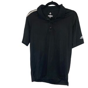 Adidas Dri Fit Moisture Wicking Three Stripe Black White Mens Short Sleeve Polo